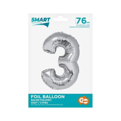 Balon foliowy Godan Smart cyfra 3 srebrna 76cm (CH-SSR3) Balon foliowy Godan Smart cyfra 3 srebrna 76cm (CH-SSR3)