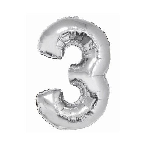 Balon foliowy Godan Smart cyfra 3 srebrna 76cm (CH-SSR3) Balon foliowy Godan Smart cyfra 3 srebrna 76cm (CH-SSR3)