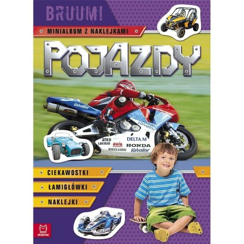 Książeczka edukacyjna Aksjomat Pojazdy. Bruum! Minialbum z naklejkami (fioletowe) Książeczka edukacyjna Aksjomat Pojazdy. Bruum! Minialbum z naklejkami (fioletowe)
