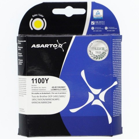Tusz (cartridge) alternatywny Asarto Brother żółty (AS-B1100/980Y) Tusz (cartridge) alternatywny Asarto Brother żółty (AS-B1100/980Y)