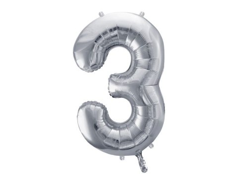Balon foliowy Partydeco cyfra 3, 86 cm, srebrna 34cal (FB1M-3-018) Balon foliowy Partydeco cyfra 3, 86 cm, srebrna 34cal (FB1M-3-018)