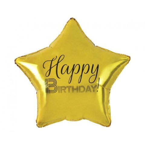Balon foliowy Godan Happy Birthday, gwiazda złota, nadruk czarny 19cal (FG-GHBC) Balon foliowy Godan Happy Birthday, gwiazda złota, nadruk czarny 19cal (FG-GHBC)