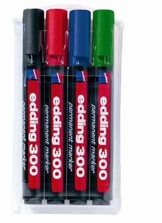 Marker permanentny Edding 300 4 kolory, mix 1,5-3,00mm okrągła końcówka Marker permanentny Edding 300 4 kolory, mix 1,5-3,00mm okrągła końcówka