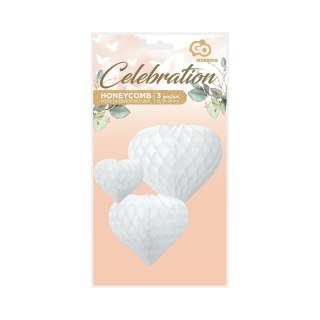 Dekoracja Godan Rozety dekoracyjne 3 SERCA, białe - (26, 19, 12 cm) (QT-RDSB)
