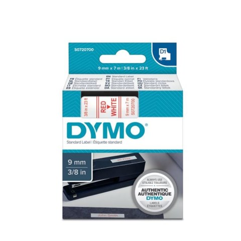 Taśma Dymo D1 9mm x 7m biała/czerwony nadruk Taśma Dymo D1 9mm x 7m biała/czerwony nadruk