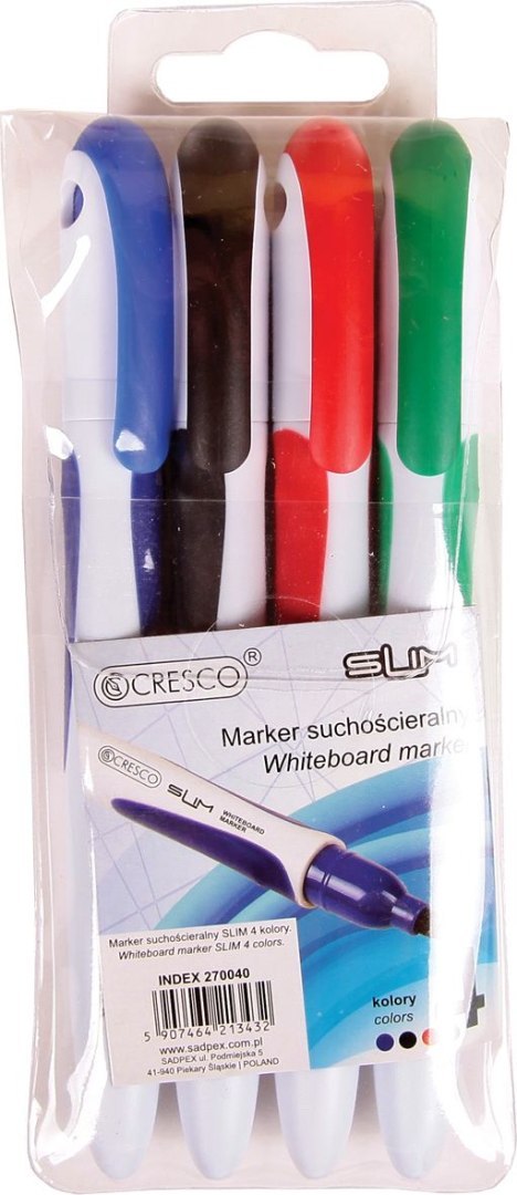 Marker suchościeralny Cresco Slim, 4 kolory 1,0-2,0mm okrągła końcówka (270040) Marker suchościeralny Cresco Slim, 4 kolory 1,0-2,0mm okrągła końcówka (270040)