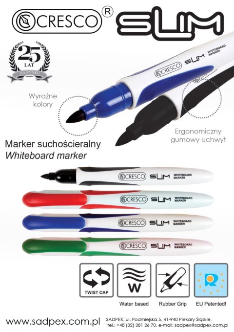 Marker suchościeralny Cresco Slim, 4 kolory 1,0-2,0mm okrągła końcówka (270040) Marker suchościeralny Cresco Slim, 4 kolory 1,0-2,0mm okrągła końcówka (270040)