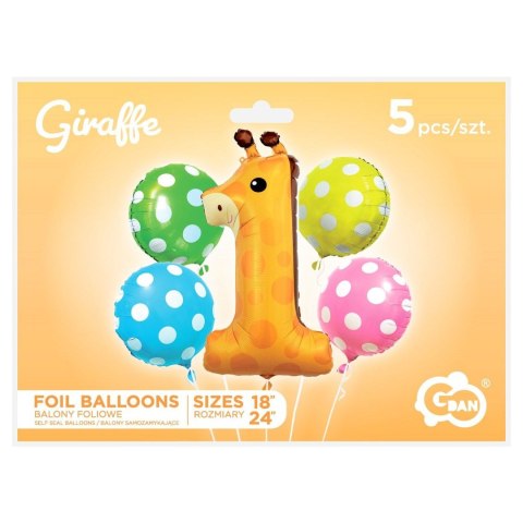 Balon foliowy Godan zestaw 5 szt. żyrafa cyfra nr 1 (BZ-HZR1) Balon foliowy Godan zestaw 5 szt. żyrafa cyfra nr 1 (BZ-HZR1)