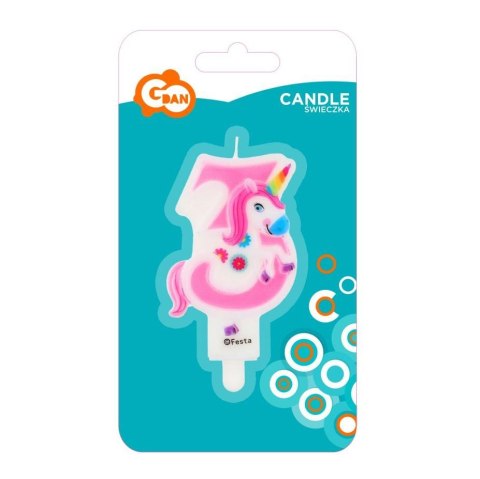 Świeczka urodzinowa Godan cyferka 3 z jednorożcem 7,8cm (PF-SCJ3) Świeczka urodzinowa Godan cyferka 3 z jednorożcem 7,8cm (PF-SCJ3)