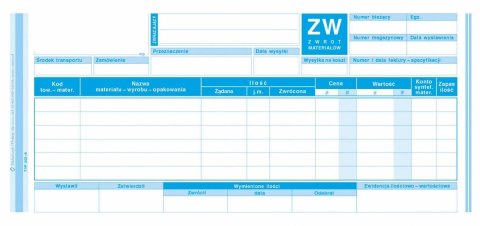 Druk samokopiujący Michalczyk i Prokop ZW zwrot materiałów 1/3 A4 80k. (353-8) Druk samokopiujący Michalczyk i Prokop ZW zwrot materiałów 1/3 A4 80k. (353-8)
