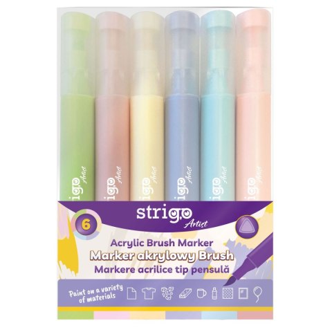 Marker specjalistyczny Strigo końcówka BRUSH akrylowy w 6kol, mix pędzelek końcówka (SSC428) Marker specjalistyczny Strigo końcówka BRUSH akrylowy w 6kol, mix pędzelek końcówka (SSC428)