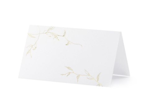 Wizytówka na stół Partydeco wykonane z papieru w kolorze białym, ze złotym metalizowanym wzorem gałązek (1 op. / 10 szt.) (WS9-0 Wizytówka na stół Partydeco wykonane z papieru w kolorze białym, ze złotym metalizowanym wzorem gałązek (1 op. / 10 szt.) (WS9-0