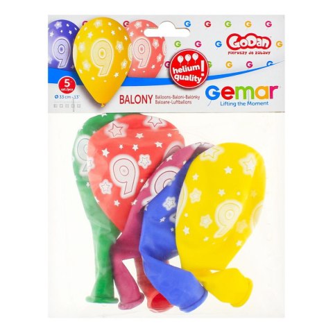 Balon gumowy Godan Premium Hel z nadrukiem 9, 13 cali/5 sztuk mix 330mm 13cal (GS120/9) Balon gumowy Godan Premium Hel z nadrukiem 9, 13 cali/5 sztuk mix 330mm 13cal (GS120/9)