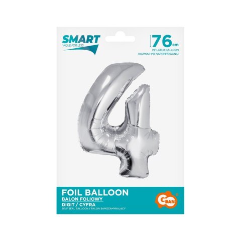 Balon foliowy Godan Smart cyfra 4 srebrna 76cm (CH-SSR4) Balon foliowy Godan Smart cyfra 4 srebrna 76cm (CH-SSR4)