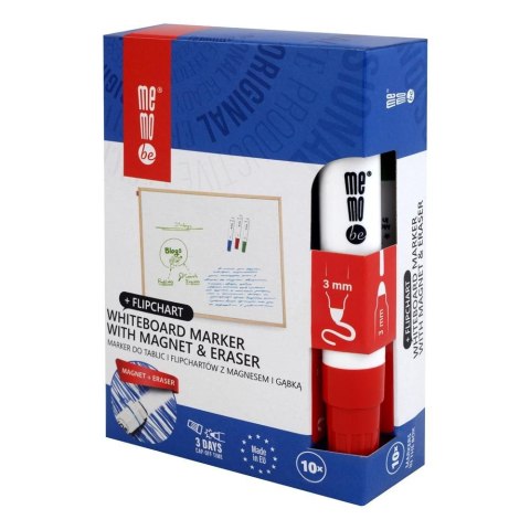 Marker suchościeralny Memobe z gąbką czerwony, czerwony 1-3mm okrągła końcówka (MM351-05) Marker suchościeralny Memobe z gąbką czerwony, czerwony 1-3mm okrągła końcówka (MM351-05)