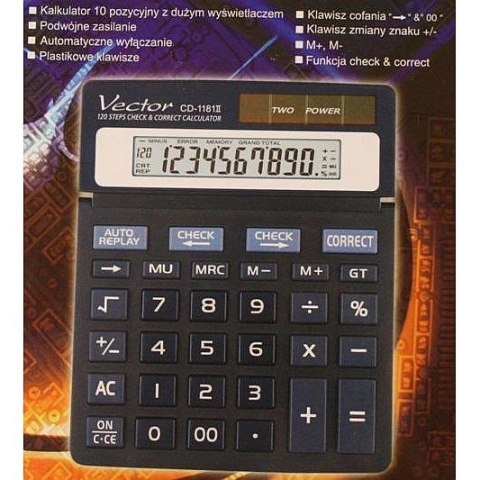 Kalkulator na biurko Vector cd-1181 (KAV CD-1181II) Kalkulator na biurko Vector cd-1181 (KAV CD-1181II)