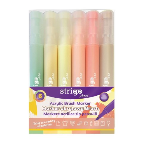Marker specjalistyczny Strigo końcówka BRUSH akrylowy w 6kol, mix pędzelek końcówka (SSC432) Marker specjalistyczny Strigo końcówka BRUSH akrylowy w 6kol, mix pędzelek końcówka (SSC432)