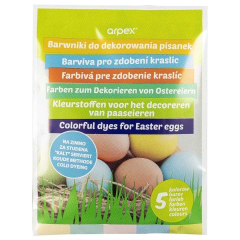 Dekoracja jajek Arpex Barwniki do jaj 5 kolorów (SW7262) Dekoracja jajek Arpex Barwniki do jaj 5 kolorów (SW7262)