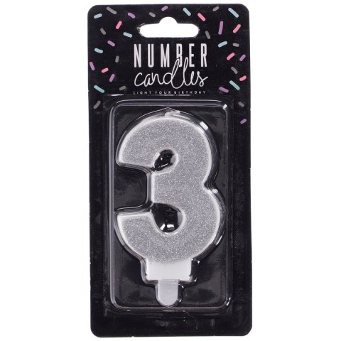 Świeczka urodzinowa Partydeco cyferka 3 srebrny 7 cm 7cm (SCU3-3-0188) Świeczka urodzinowa Partydeco cyferka 3 srebrny 7 cm 7cm (SCU3-3-0188)