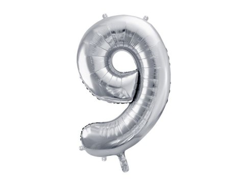 Balon foliowy Partydeco cyfra 9, 86 cm, srebrna 34cal (FB1M-9-018) Balon foliowy Partydeco cyfra 9, 86 cm, srebrna 34cal (FB1M-9-018)