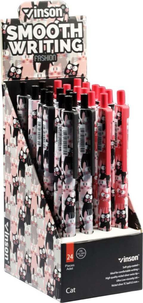 Długopis olejowy Vinson CAT F2 KOTKI niebieski 0,7mm Długopis olejowy Vinson CAT F2 KOTKI niebieski 0,7mm
