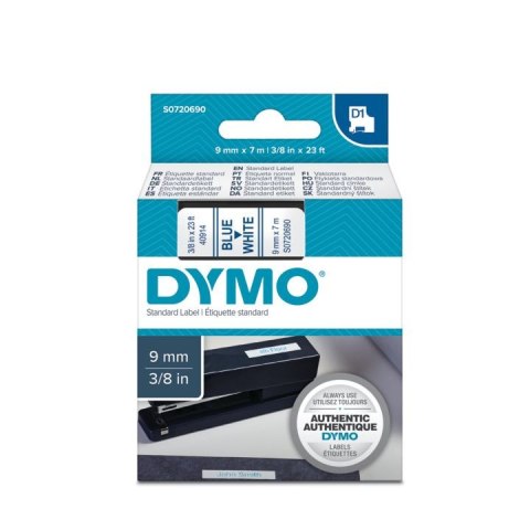 Taśma Dymo D1 9mm x 7m biała/niebieski nadruk Taśma Dymo D1 9mm x 7m biała/niebieski nadruk