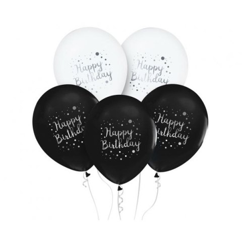 Balon gumowy Godan Happy Birthday 5szt. biało-czarny 12cal (GZ-HBC5) Balon gumowy Godan Happy Birthday 5szt. biało-czarny 12cal (GZ-HBC5)