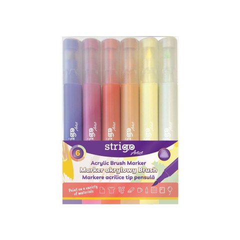 Marker specjalistyczny Strigo końcówka BRUSH akrylowy w 6kol, mix pędzelek końcówka (SSC429) Marker specjalistyczny Strigo końcówka BRUSH akrylowy w 6kol, mix pędzelek końcówka (SSC429)
