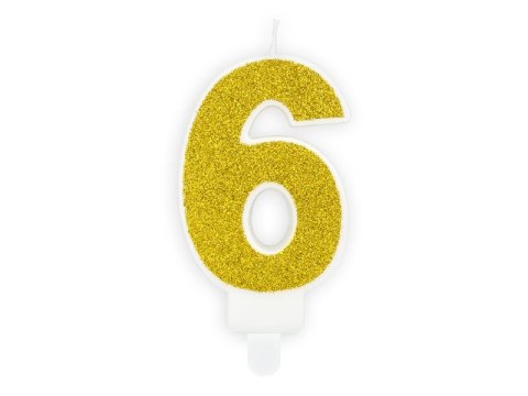 Świeczka urodzinowa Partydeco cyferka 6 złoty brokat 7cm (SCU3-6-019B) Świeczka urodzinowa Partydeco cyferka 6 złoty brokat 7cm (SCU3-6-019B)