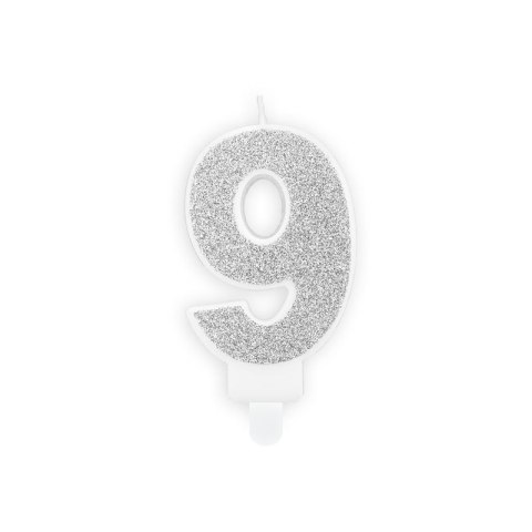 Świeczka urodzinowa Partydeco cyferka 9 srebrny 7 cm 7cm (SCU3-9-0188) Świeczka urodzinowa Partydeco cyferka 9 srebrny 7 cm 7cm (SCU3-9-0188)