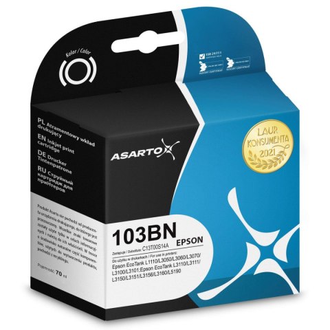 Tusz (cartridge) alternatywny Asarto Epson czarny 70ml (AS-E103BN) Tusz (cartridge) alternatywny Asarto Epson czarny 70ml (AS-E103BN)