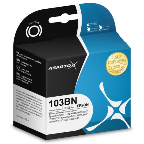 Tusz (cartridge) alternatywny Asarto Epson czarny 70ml (AS-E103BN) Tusz (cartridge) alternatywny Asarto Epson czarny 70ml (AS-E103BN)