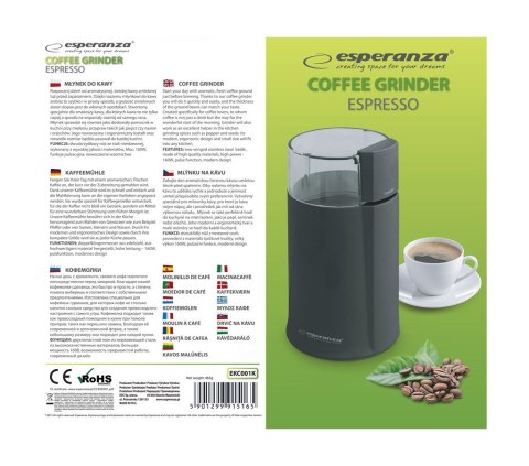 Młynek do kawy Esperanza Espresso EKC001K (160W; udarowy; kolor czarny) Młynek do kawy Esperanza Espresso EKC001K (160W; udarowy; kolor czarny)