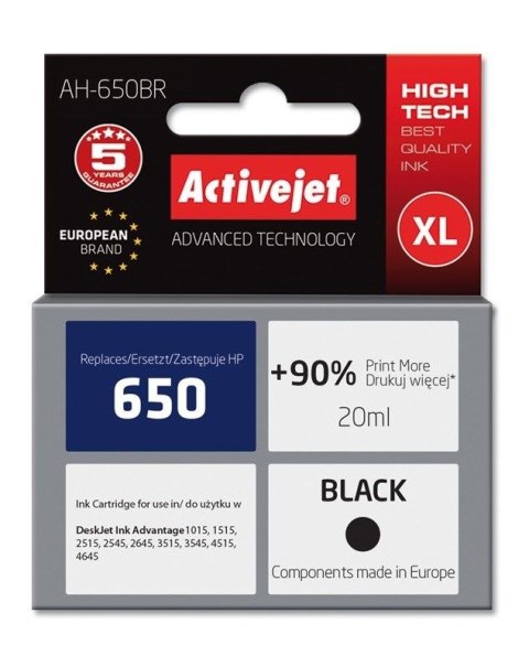 Tusz (cartridge) alternatywny Activejet HP 650 CZ101AE czarny 20ml (EXPACJAHP0225) Tusz (cartridge) alternatywny Activejet HP 650 CZ101AE czarny 20ml (EXPACJAHP0225)
