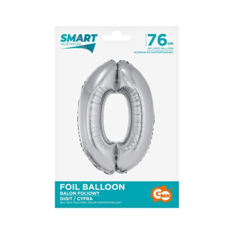 Balon foliowy Godan Smart cyfra 0 srebrna 76cm (CH-SSR0) Balon foliowy Godan Smart cyfra 0 srebrna 76cm (CH-SSR0)