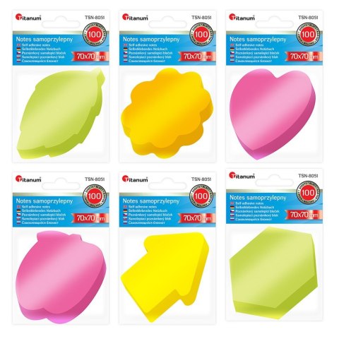 Notes samoprzylepny 70x70mm fluo mix różnych kształtów 100k Notes samoprzylepny 70x70mm fluo mix różnych kształtów 100k