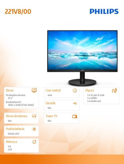 Monitor 21,5 cali 221V8 VA HDMI Monitor 21,5 cali 221V8 VA HDMI