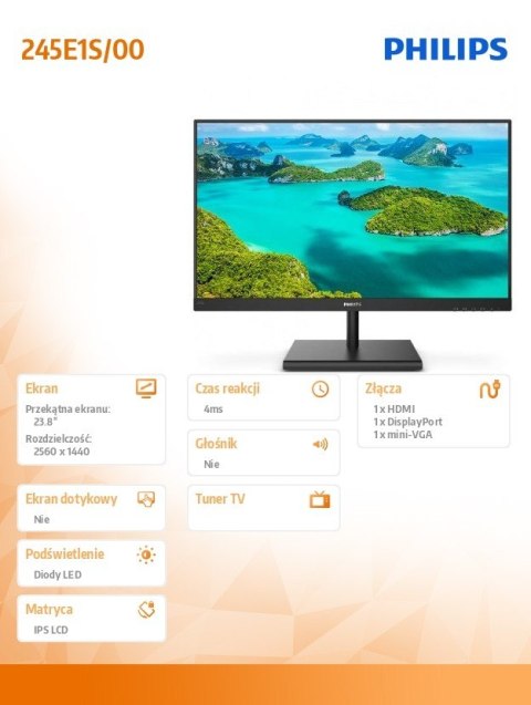 Monitor 245E1S 23.8 cala IPS HDMI DP FreeSync Monitor 245E1S 23.8 cala IPS HDMI DP FreeSync