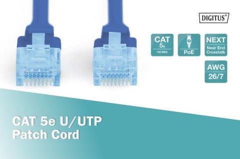 Patch cord kat.5e UTP, CU, AWG 26/7 0,5m Niebieski Patch cord kat.5e UTP, CU, AWG 26/7 0,5m Niebieski