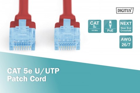 Patch cord kat.5e UTP, CU, AWG 26/7 1m Czerwony Patch cord kat.5e UTP, CU, AWG 26/7 1m Czerwony
