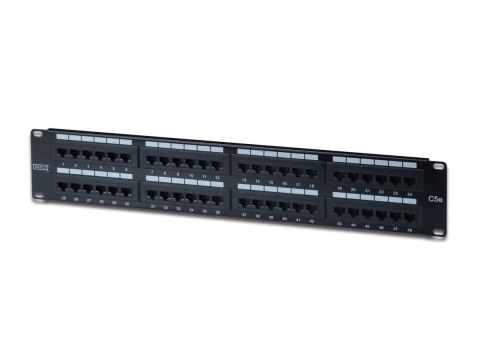 Patch panel 19" 48 portów, kat.5e, U/UTP, 2U, czarny (kompletny) Patch panel 19" 48 portów, kat.5e, U/UTP, 2U, czarny (kompletny)
