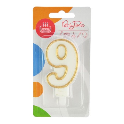 Świeczka urodzinowa Arpex cyferka nr 9 biała złota obwódka (DS0224ZLO-9-9906) Świeczka urodzinowa Arpex cyferka nr 9 biała złota obwódka (DS0224ZLO-9-9906)