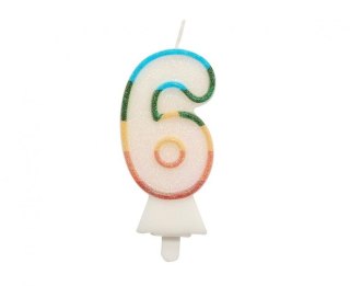 Świeczka urodzinowa Godan cyferka 6, tęczowa, NOWY BIO BROKAT, 8,5 cm (SW-CBB6)