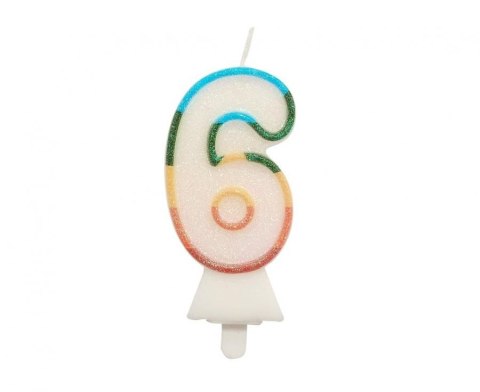 Świeczka urodzinowa Godan cyferka 6, tęczowa, NOWY BIO BROKAT, 8,5 cm (SW-CBB6) Świeczka urodzinowa Godan cyferka 6, tęczowa, NOWY BIO BROKAT, 8,5 cm (SW-CBB6)