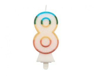 Świeczka urodzinowa Godan cyferka 8, tęczowa, NOWY BIO BROKAT, 8,5 cm (SW-CBB8)