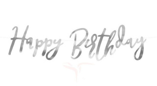 Baner Partydeco Happy Birthday, srebrny, 16,5x62cm