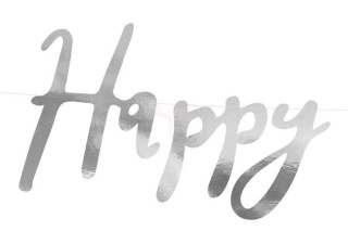 Baner Partydeco Happy Birthday, srebrny, 16,5x62cm