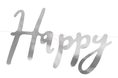 Baner Partydeco Happy Birthday, srebrny, 16,5x62cm Baner Partydeco Happy Birthday, srebrny, 16,5x62cm