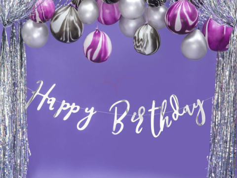 Baner Partydeco Happy Birthday, srebrny, 16,5x62cm Baner Partydeco Happy Birthday, srebrny, 16,5x62cm