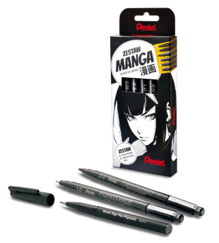 Cienkopis Pentel zestaw MANGA-6, czarny mix mm
